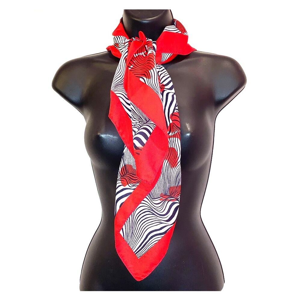 Red Black White Abstract Zebra Stripe Sheer Scarf Lightweight Statement